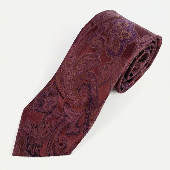 CANALI Mens Tie Burgundy Paisley Luxury Designer Woven Silk Italy 3.5" - Picture 5 of 5
